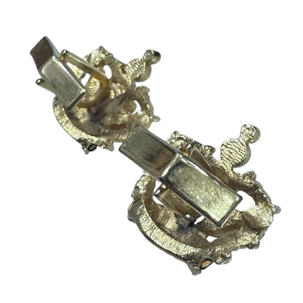 ROYAL CROWN RED AND CLEAR CRYSTAL GOLD TONE CUFFLINKS